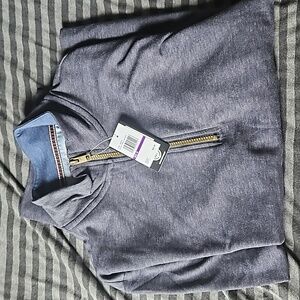 Weatherproof Crew Neck mid zip sweater on light gray/blue medium nwt